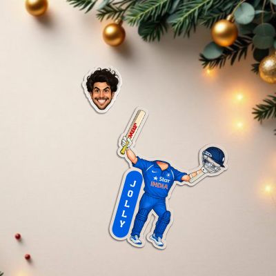 Personalized Cricket Theme Bobblehead Caricature Solar Powered Moving Head for for Living Room, Car Dashboard, Home, Office Desk Gift for Cricket Player & Fans Sports Theme Gift